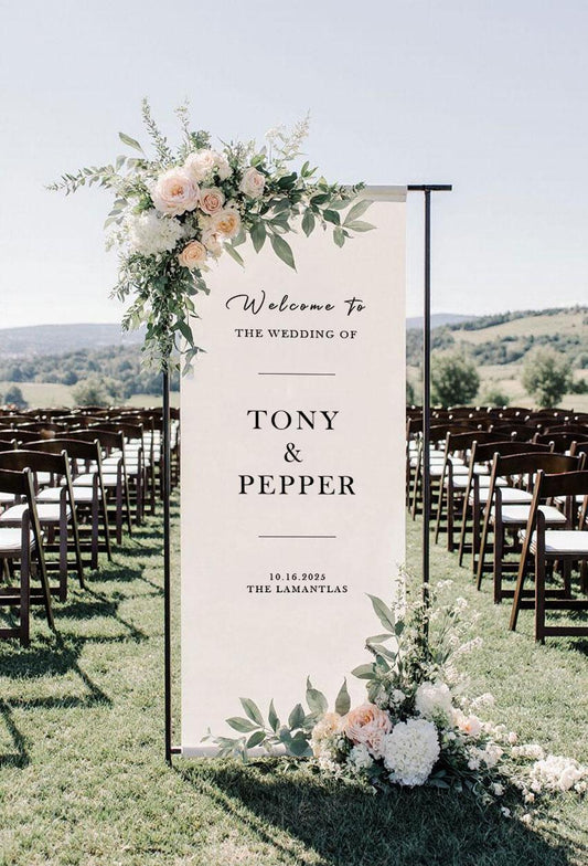 Wedding Welcome Sign, Large Fabric Banner, Personalized Ceremony Sign, Custom Rustic Linen Wedding Decor, Modern Outdoor Reception Sign
