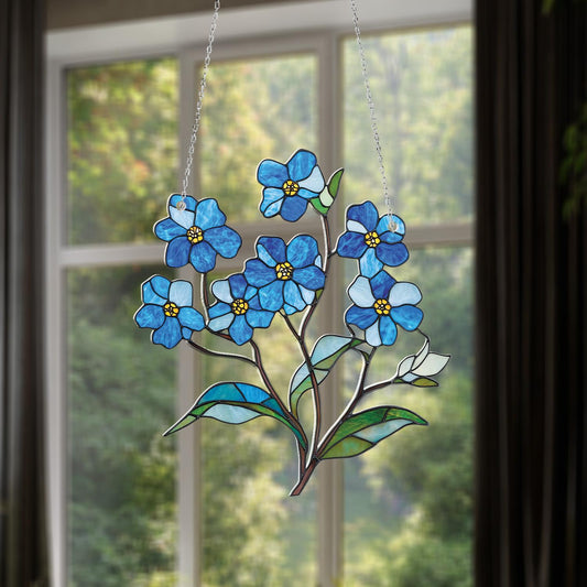 Forget-Me-Not Window Hanging, Elegant Blue Floral Ornament, Nature Inspired Home Decor, Gift for Flower Lovers and Garden Enthusiasts