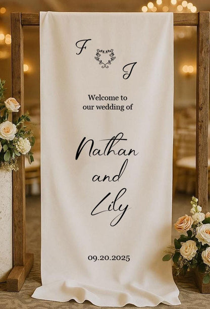 Custom Wedding Welcome Sign, Personalized Fabric Banner, Large Ceremony Sign, Rustic Linen Wedding Decor, Modern Outdoor Reception Banner