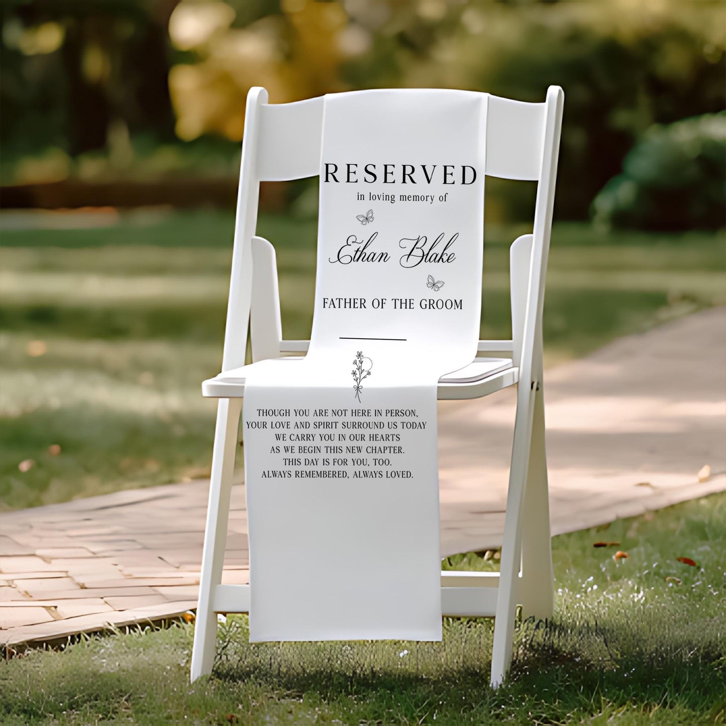 Reserved In Loving Memory Chair Banner, Memorial Seat Cover for Father of the Groom, Custom Wedding Tribute Sign,Personalized Memorial Decor