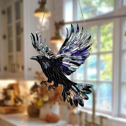 Flying Raven Window Hanging – Gothic Black Crow Suncatcher, Mystical Bird Ornament, Dark Window Decor and Unique Gift for Home Lovers