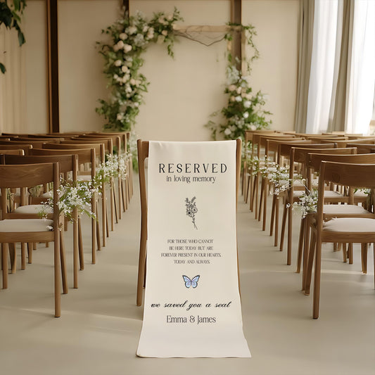 Reserved Memorial Wedding Chair Banner, In Loving Memory Seat Cover, Personalized Wedding Tribute Sign, Remembrance Chair Decoration