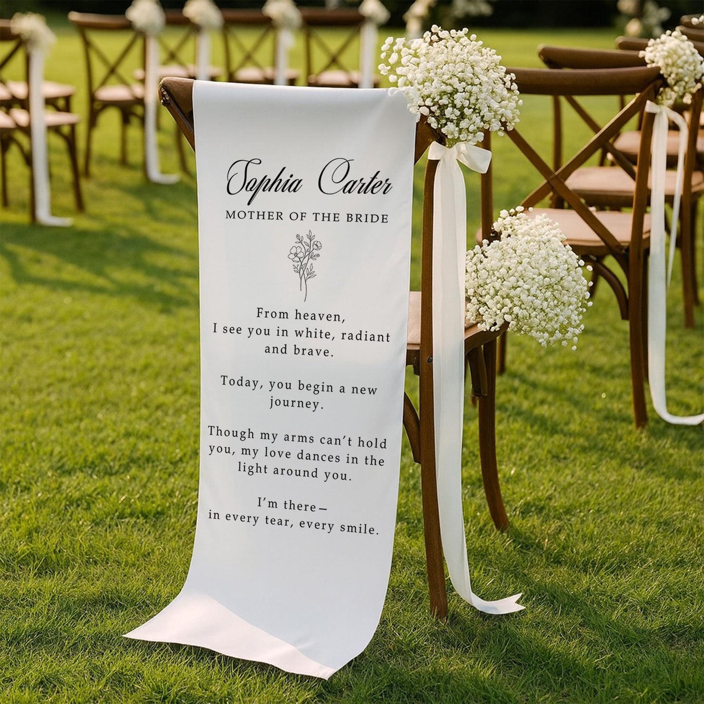 In Memory Wedding Chair Cover, Memorial Seat Sign for Loved Ones, Personalized Remembrance Wedding Decoration,Missing Family Wedding Tribute