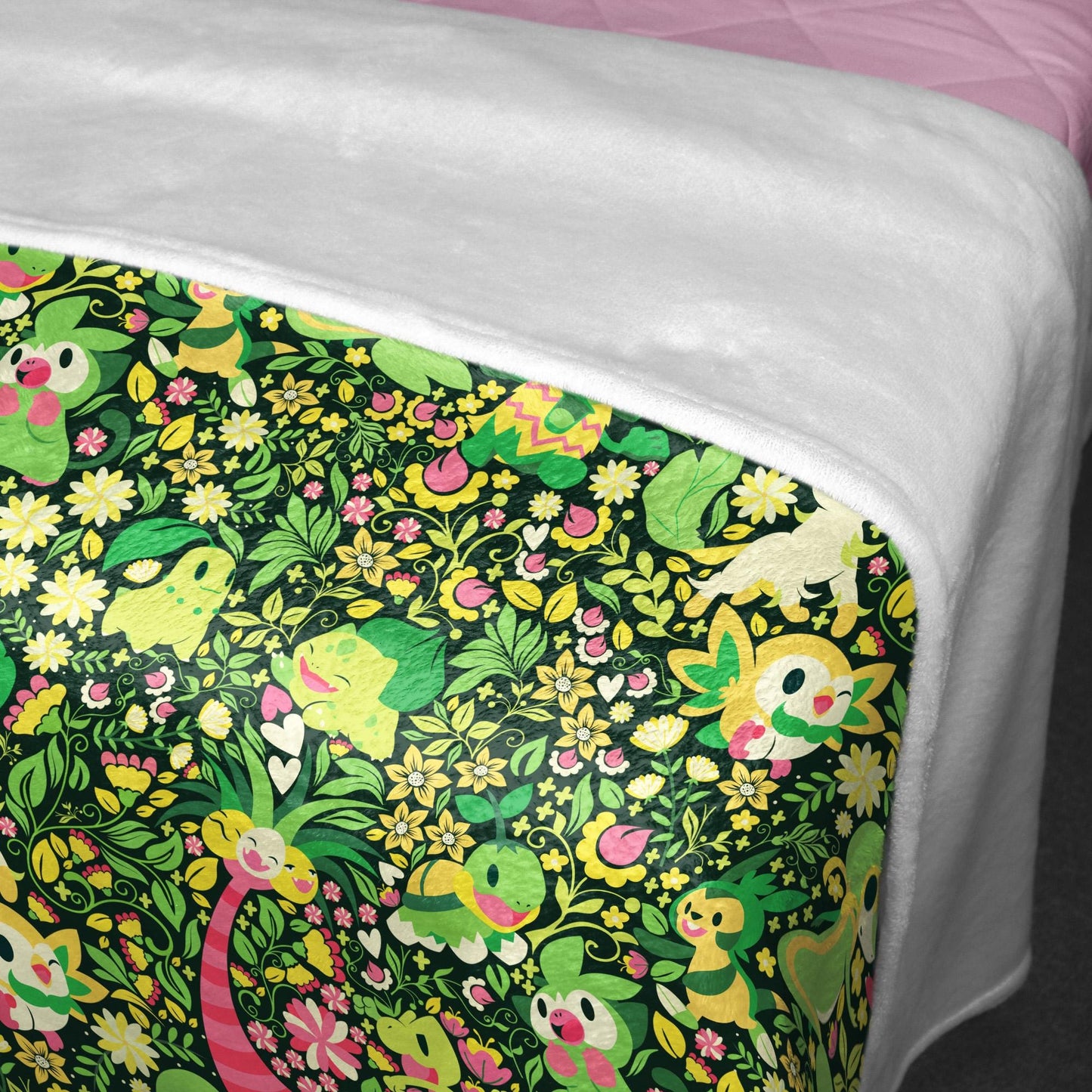 Rowlet and Leafeon Fleece Blanket, Cozy Throw for Bedroom and Living Room, Soft Cotton Bedding Gift, Rowlet Blanket Gifts