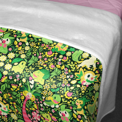 Rowlet and Leafeon Fleece Blanket, Cozy Throw for Bedroom and Living Room, Soft Cotton Bedding Gift, Rowlet Blanket Gifts