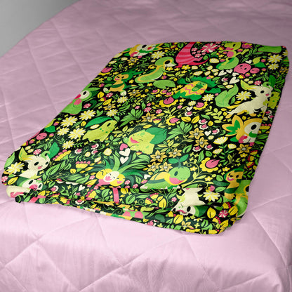 Rowlet and Leafeon Fleece Blanket, Cozy Throw for Bedroom and Living Room, Soft Cotton Bedding Gift, Rowlet Blanket Gifts