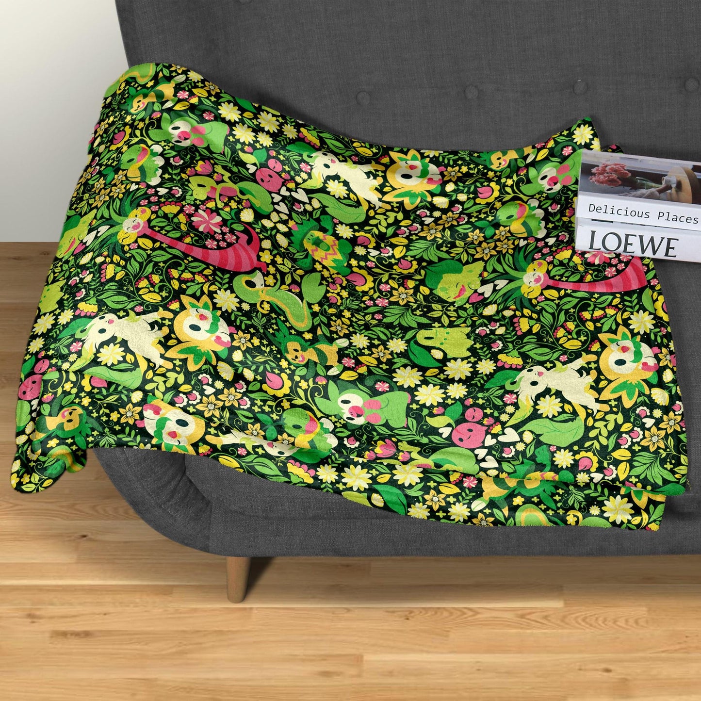 Rowlet and Leafeon Fleece Blanket, Cozy Throw for Bedroom and Living Room, Soft Cotton Bedding Gift, Rowlet Blanket Gifts