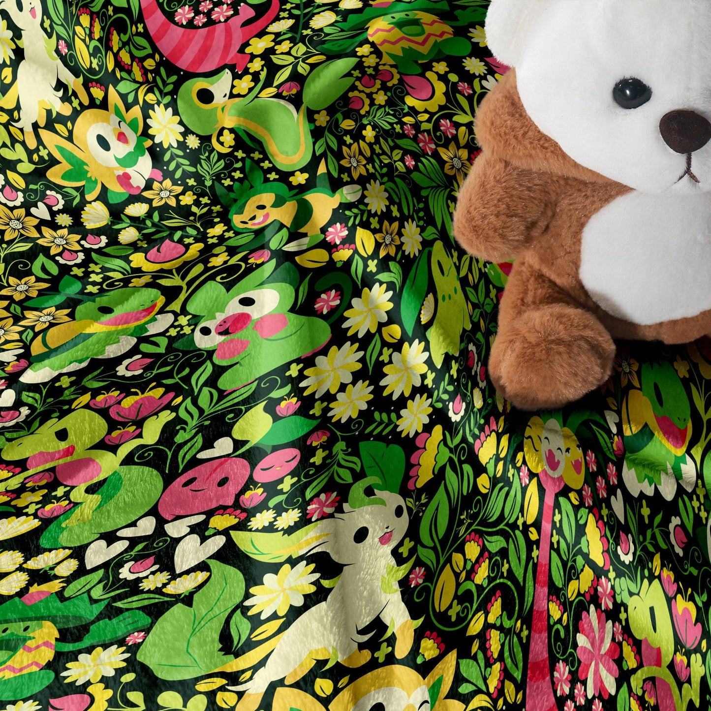 Rowlet and Leafeon Fleece Blanket, Cozy Throw for Bedroom and Living Room, Soft Cotton Bedding Gift, Rowlet Blanket Gifts