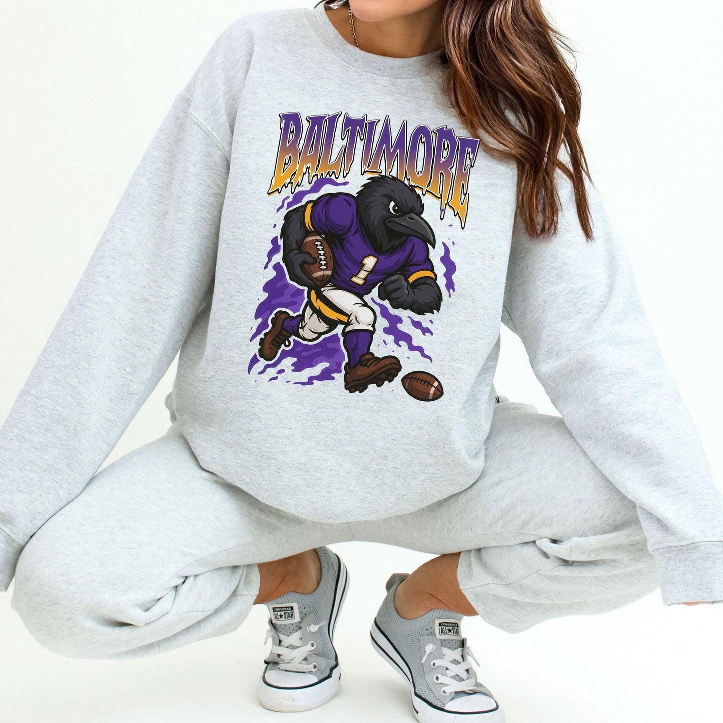 Graphic Baltimore Mascot Football Sweatshirt, Game Day Gift Shirt, Baltimore Football Fan Tee, Retro Baltimore Team Shirt, Sport Mascot Gift