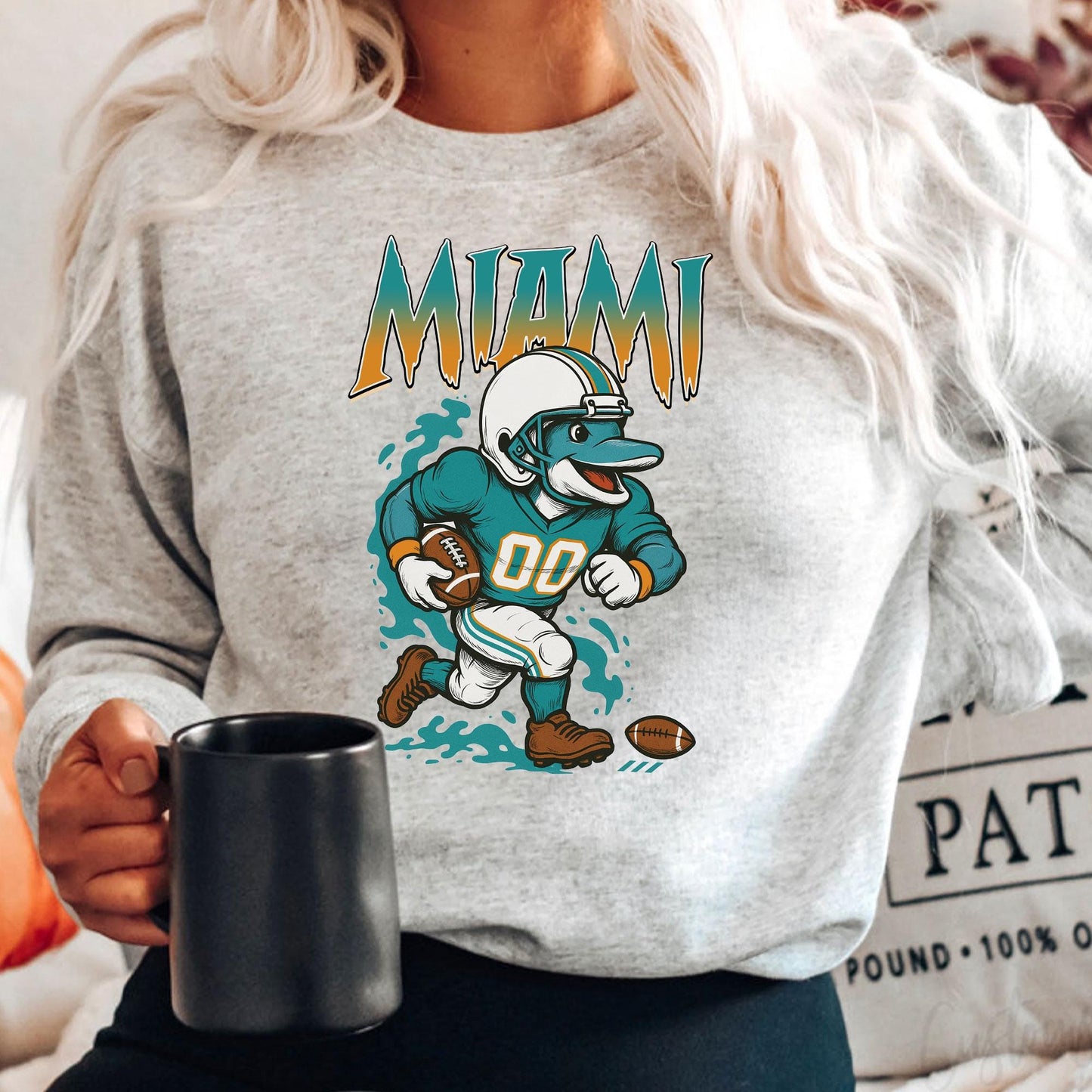 Graphic Miami Mascot Football Sweatshirt, Game Day Gift Shirt, Miami Football Fan Tee, Retro Miami Team Shirt, Sport Mascot Gifts