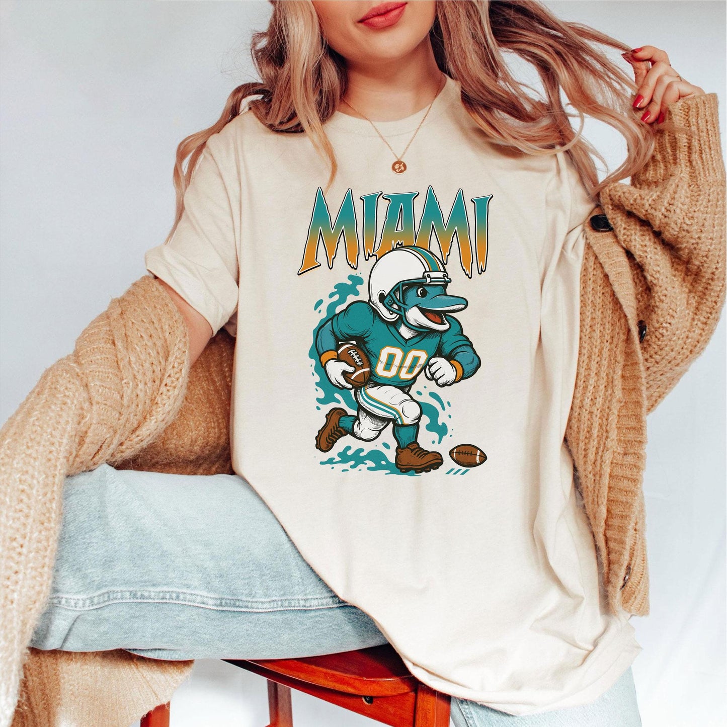 Graphic Miami Mascot Football Sweatshirt, Game Day Gift Shirt, Miami Football Fan Tee, Retro Miami Team Shirt, Sport Mascot Gifts