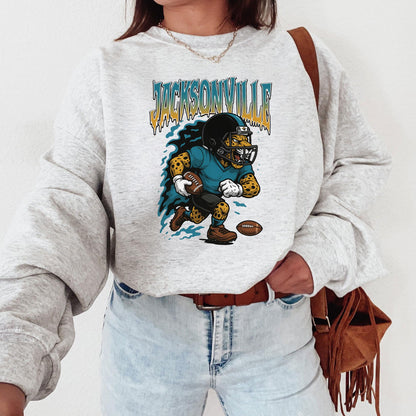 Graphic Jacksonville Mascot Football Sweatshirt, Game Day Gift, Jacksonville Football Fan Tee, Retro Jacksonville Team, Sport Mascot Gifts