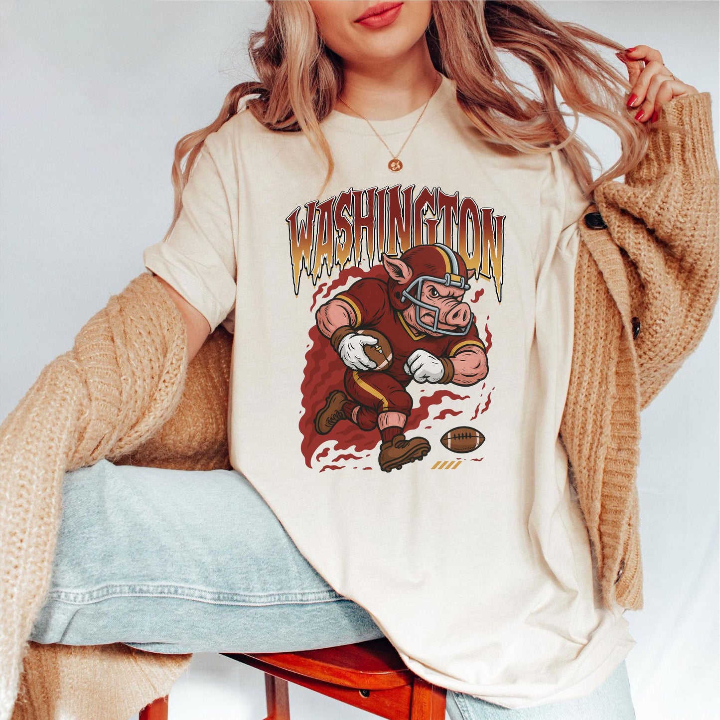 Graphic Washington Mascot Football Sweatshirt, Game Day Gift, Washington Football Fan Tee, Retro Washington Team Shirt, Sport Mascot Gifts