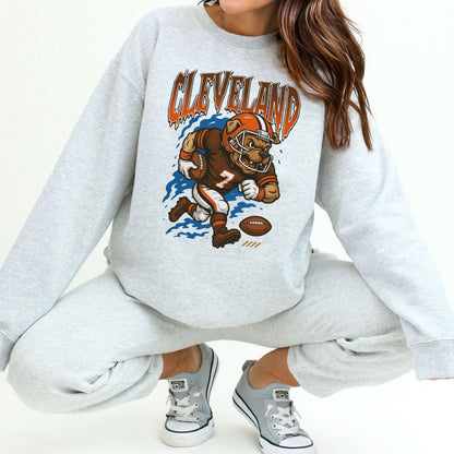 Graphic Cleveland Mascot Football Sweatshirt, Game Day Gift Shirt, Cleveland Football Fan Tee, Retro Cleveland Team Shirt, Sport Mascot Gift