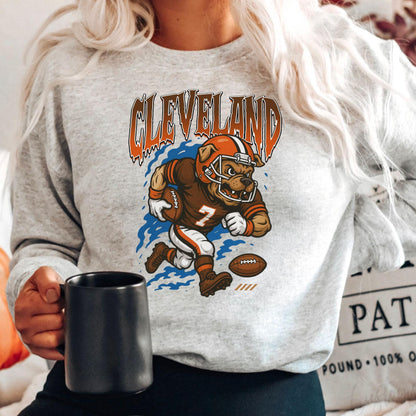 Graphic Cleveland Mascot Football Sweatshirt, Game Day Gift Shirt, Cleveland Football Fan Tee, Retro Cleveland Team Shirt, Sport Mascot Gift