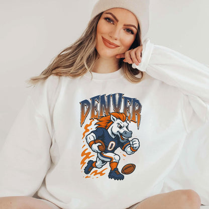 Graphic Denver Mascot Football Sweatshirt, Game Day Gift Shirt, Denver Football Fan Tee, Retro Denver Team Shirt, Sport Mascot Gifts