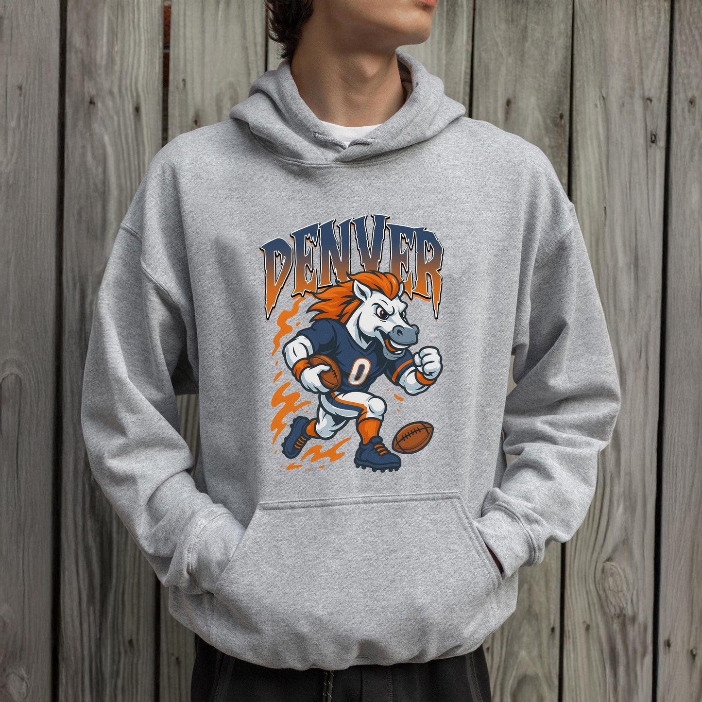 Graphic Denver Mascot Football Sweatshirt, Game Day Gift Shirt, Denver Football Fan Tee, Retro Denver Team Shirt, Sport Mascot Gifts