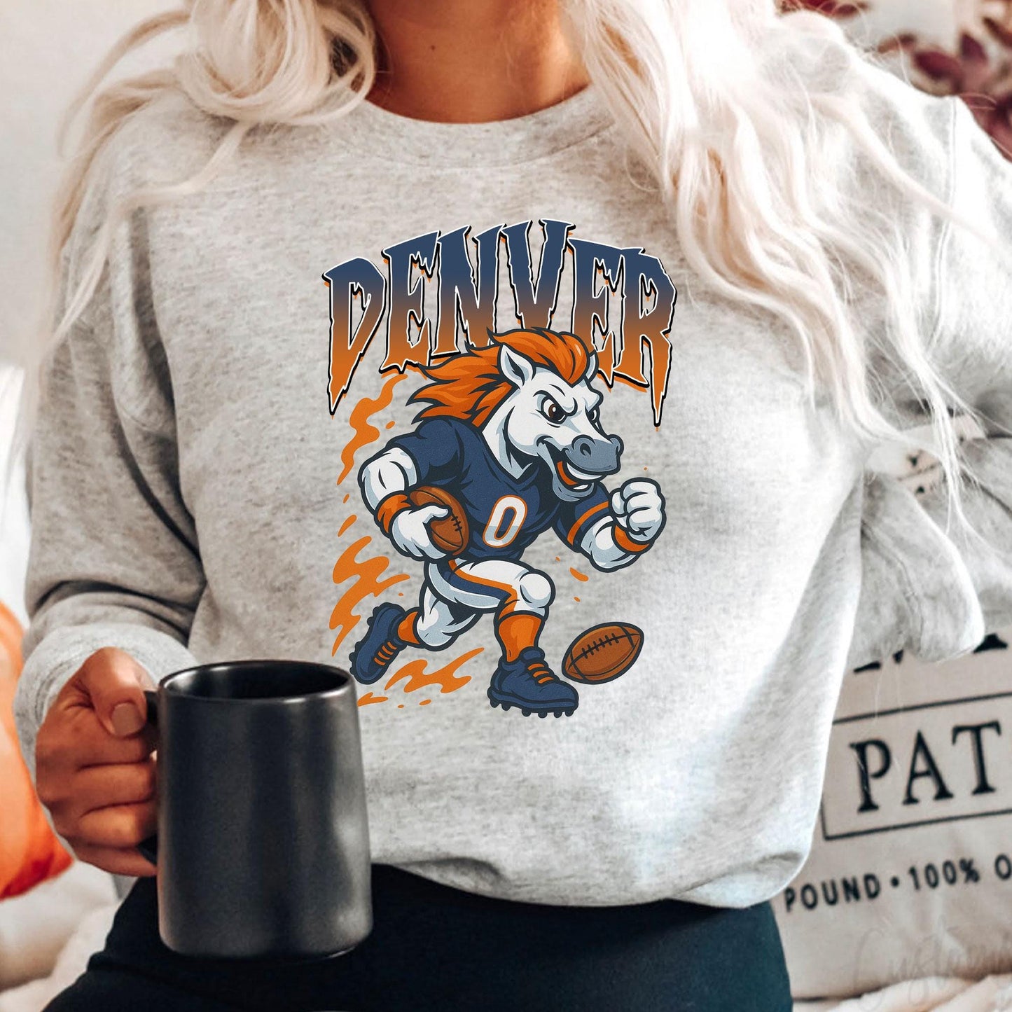Graphic Denver Mascot Football Sweatshirt, Game Day Gift Shirt, Denver Football Fan Tee, Retro Denver Team Shirt, Sport Mascot Gifts