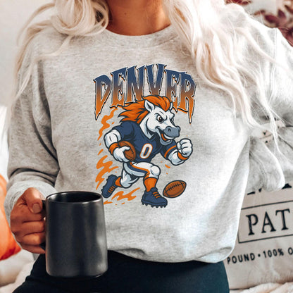 Graphic Denver Mascot Football Sweatshirt, Game Day Gift Shirt, Denver Football Fan Tee, Retro Denver Team Shirt, Sport Mascot Gifts