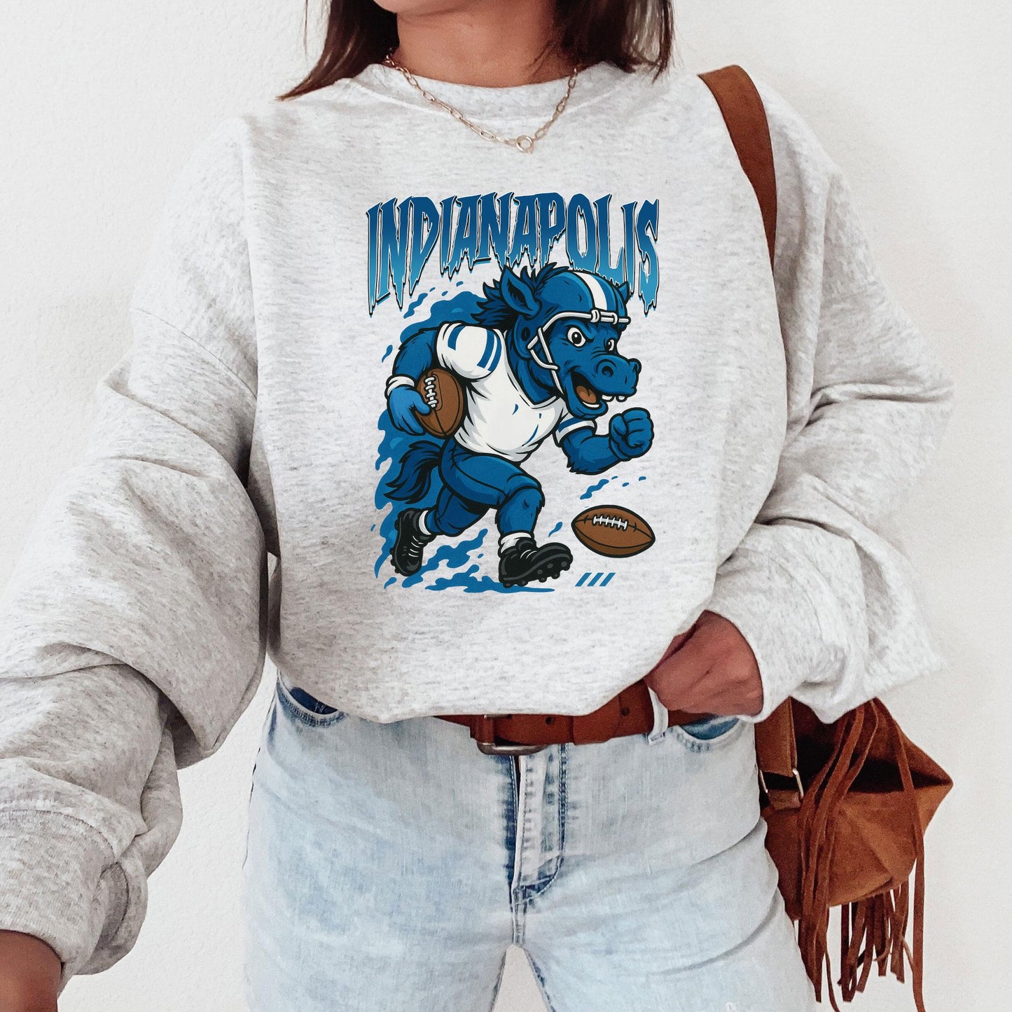 Graphic Indianapolis Mascot Football Sweatshirt, Game Day Gift, Indianapolis Football Fan Tee, Retro Indianapolis Team Shirt, Sport Mascot