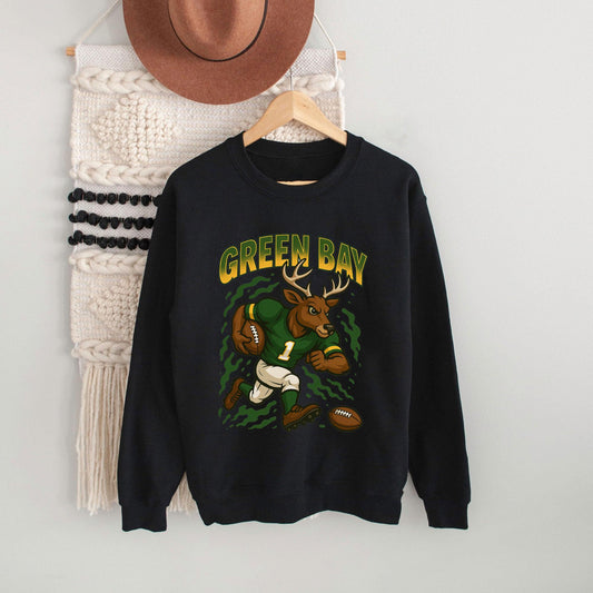 Graphic Green Bay Mascot Football Sweatshirt, Game Day Gift, Green Bay Football Fan Tee, Vintage Green Bay Team Shirt, Sport Mascot Gift