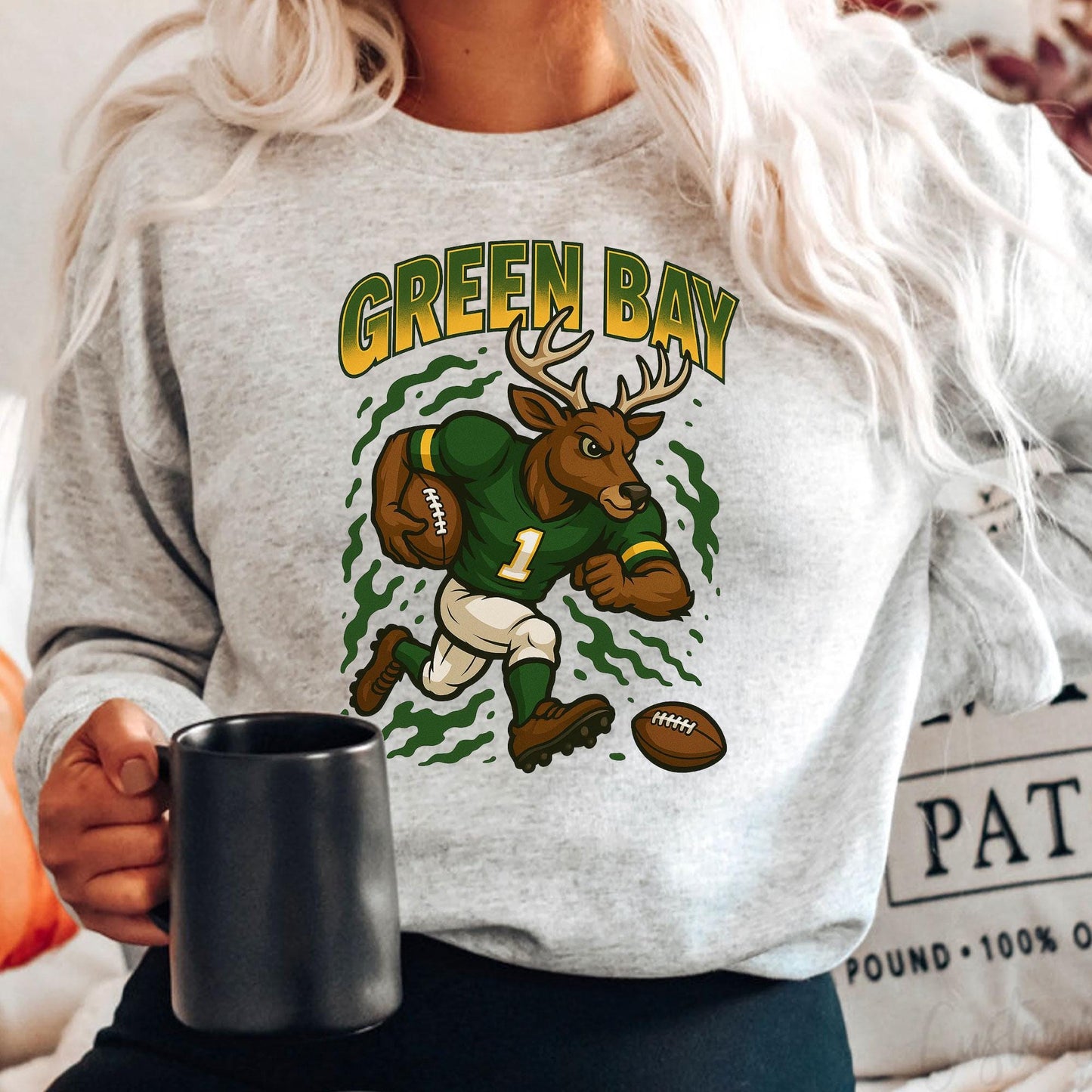 Graphic Green Bay Mascot Football Sweatshirt, Game Day Gift, Green Bay Football Fan Tee, Vintage Green Bay Team Shirt, Sport Mascot Gift