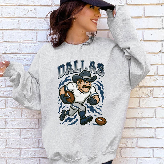 Graphic Dallas Mascot Football Sweatshirt, Game Day Gift Shirt, Dallas Football Fan Tee, Retro Dallas Team Shirt, Sport Mascot Gifts