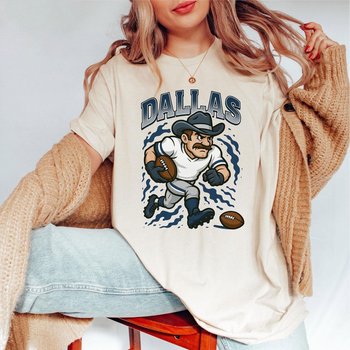 Graphic Dallas Mascot Football Sweatshirt, Game Day Gift Shirt, Dallas Football Fan Tee, Retro Dallas Team Shirt, Sport Mascot Gifts