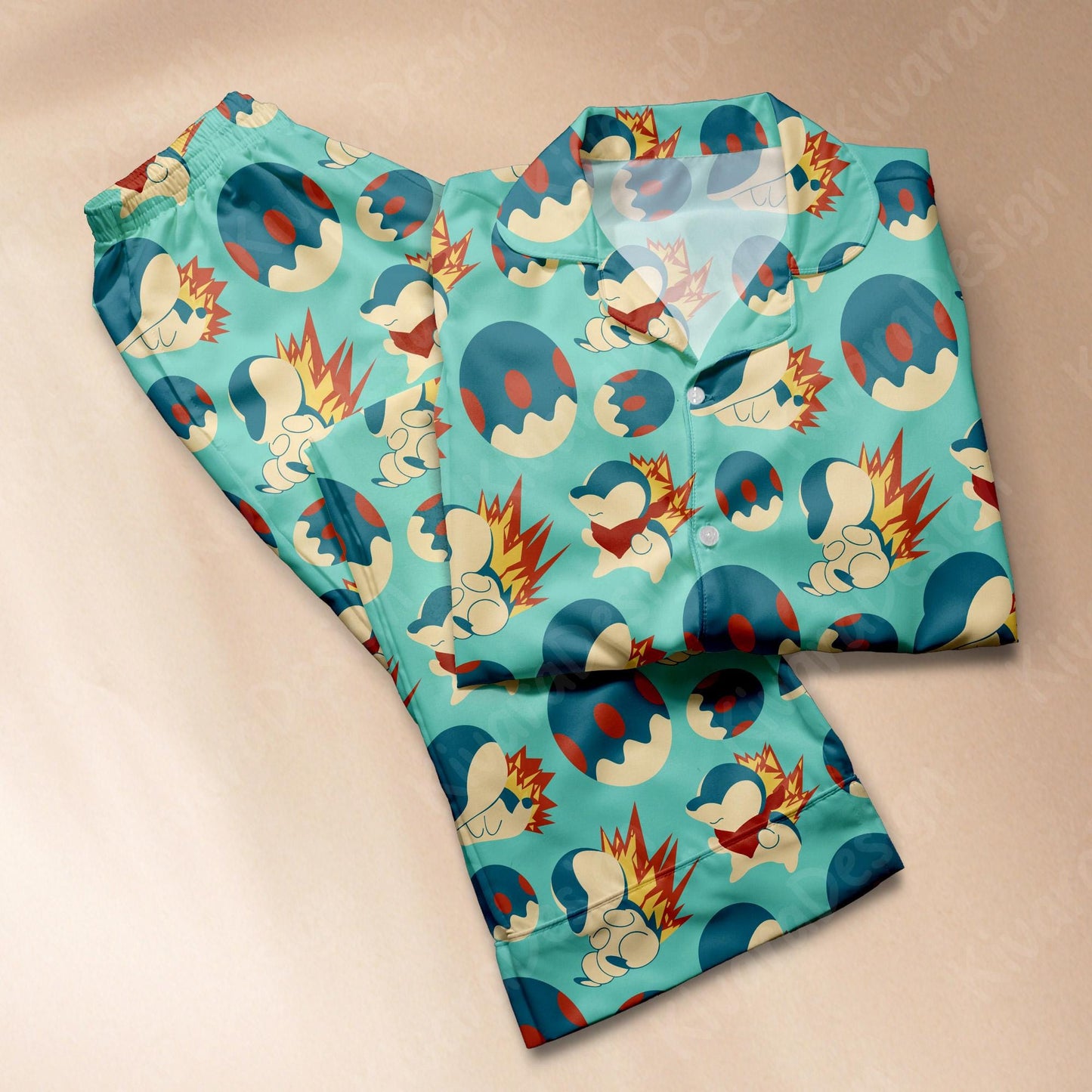 Cyndaquil Pajamas Set Cute Anime Shirt for Adult Fans - Pajama Set - Kawaii Gift for Fans