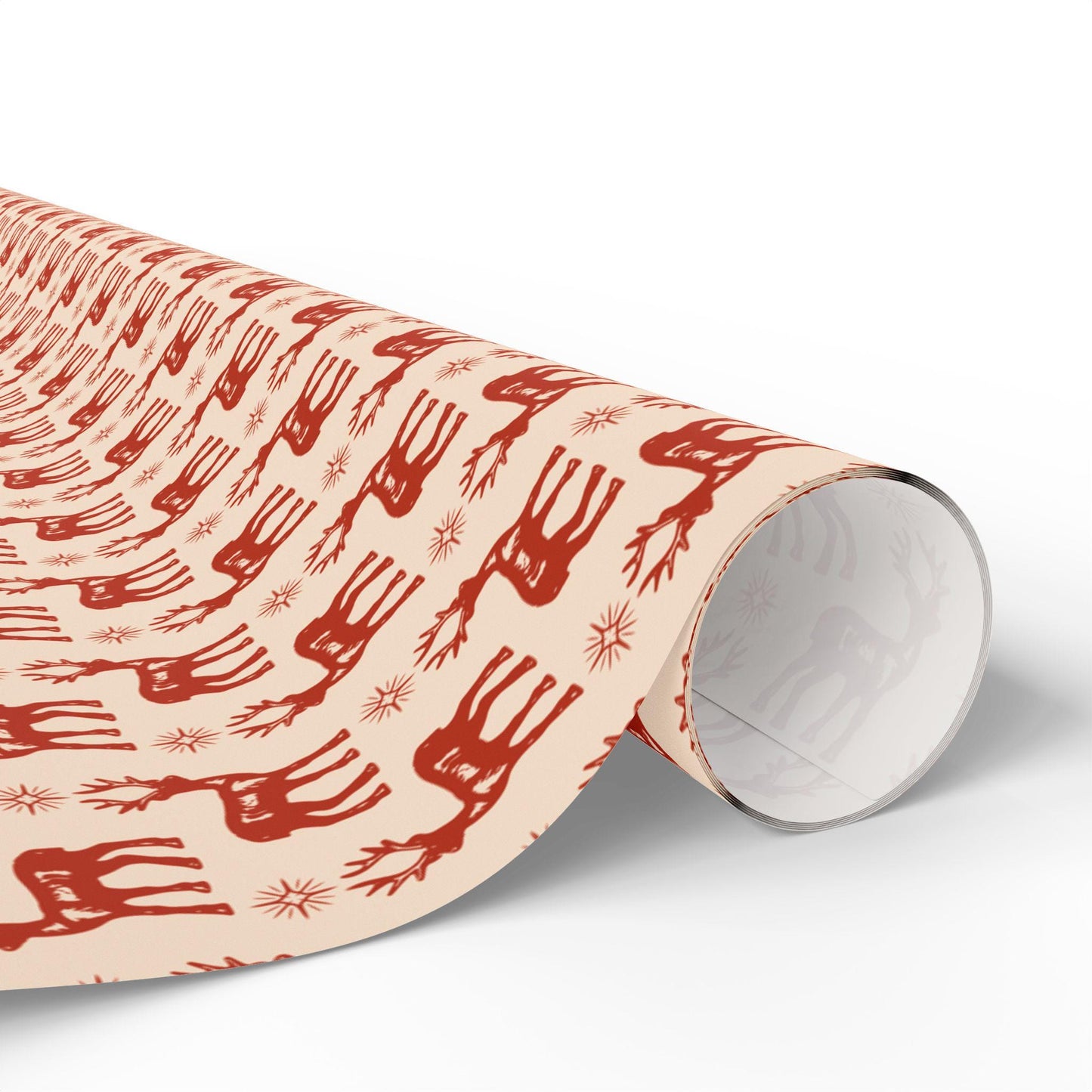 Retro Christmas Wrapping Paper Roll, Xmas Deers Vintage Style Holiday Wrap, Nordic Christmas Gift Design