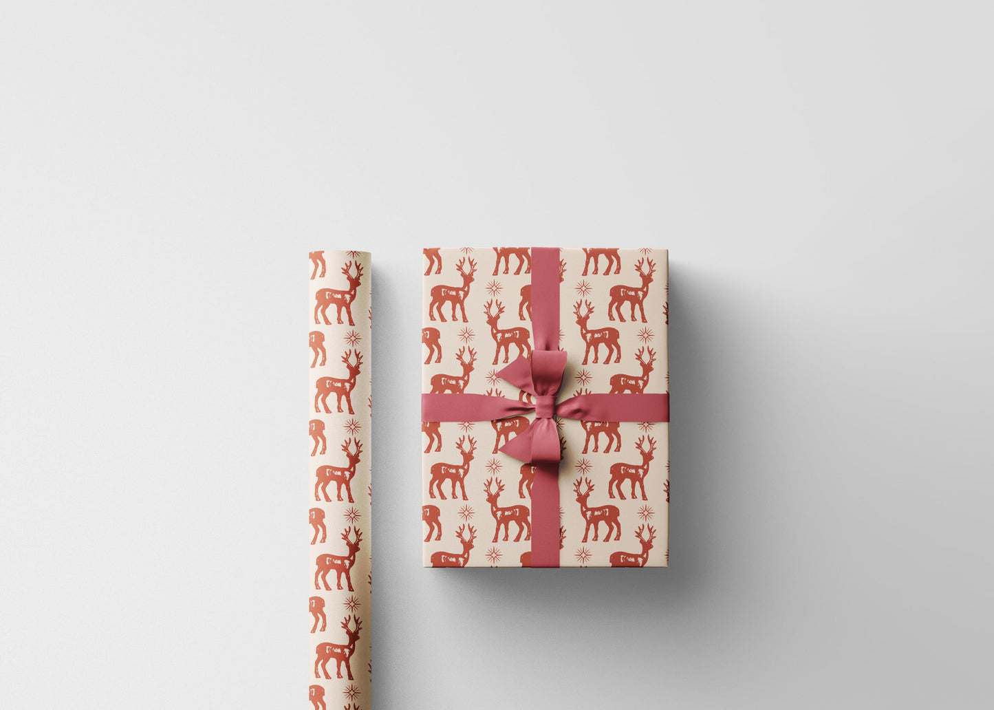 Retro Christmas Wrapping Paper Roll, Xmas Deers Vintage Style Holiday Wrap, Nordic Christmas Gift Design