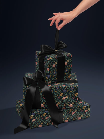 Floral Gift Wrap Flower Wrapping Paper Feminine Gift Idea Moody Floral Design Garden Lover Gift Wrap Roll Romantic Gift for Her Gift for Mom