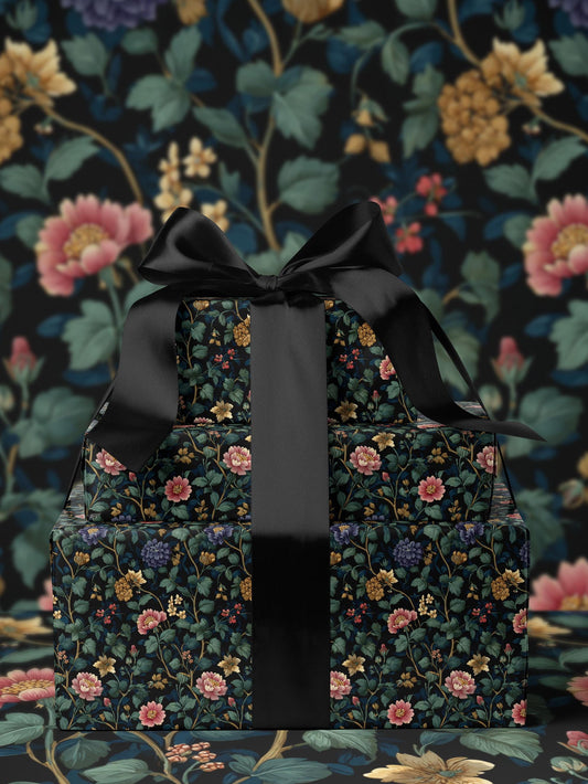 Floral Gift Wrap Flower Wrapping Paper Feminine Gift Idea Moody Floral Design Garden Lover Gift Wrap Roll Romantic Gift for Her Gift for Mom