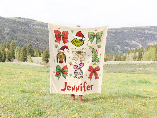 Cozy Christmas Coquette Blanket, Custom  Throw,Cozy Name Blanket,Merry Christmas Gift,  Lovers Gift, Xmas Home Decor,