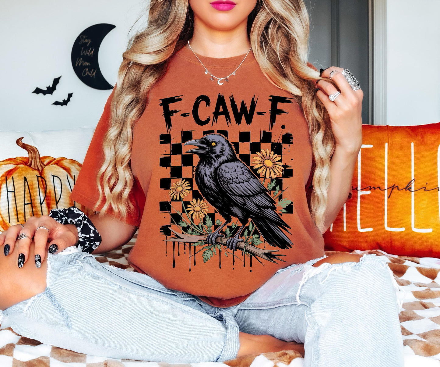 F-Caw-F Crow Halloween Shirt, Botanical Witch Bird Halloween T-Shirt, Floral Crow Sweatshirt, Black Raven Halloween Tee, Spooky Season Tee