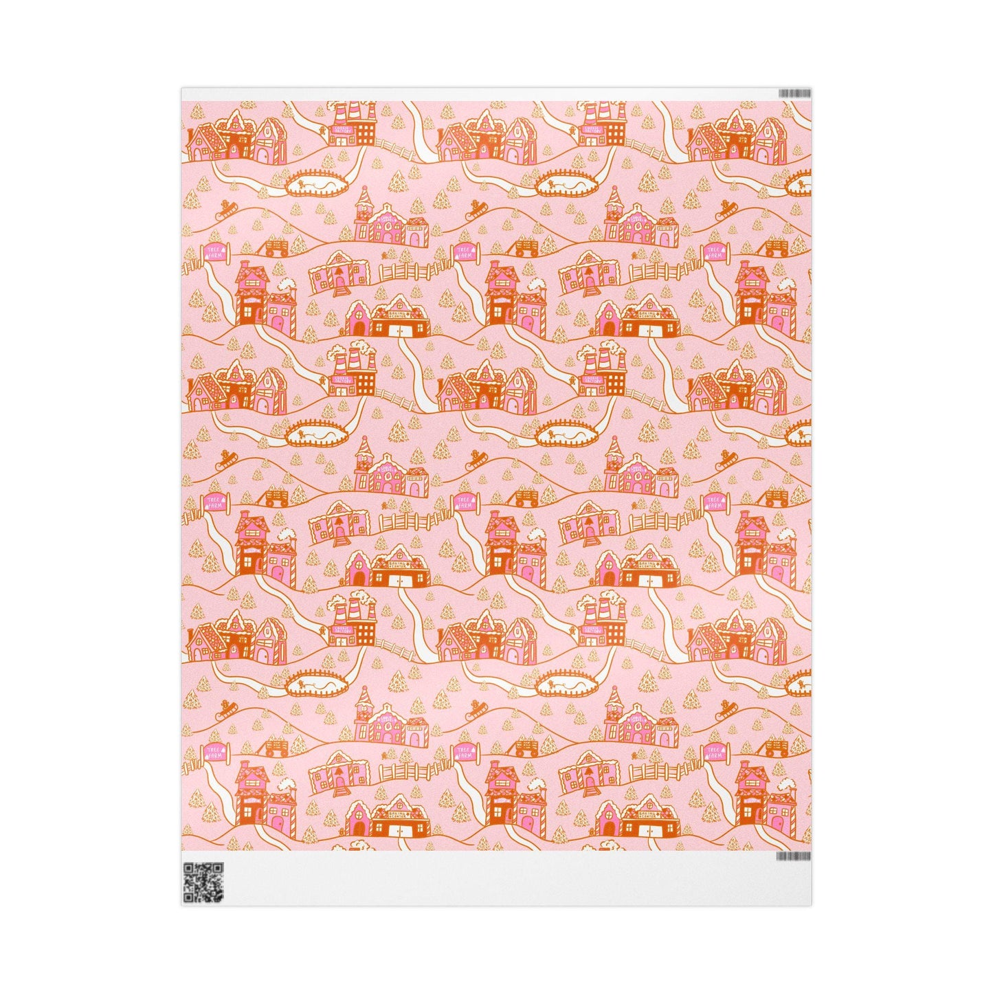 Retro Christmas village Wrapping Paper Roll, Xmas Groovy Style Holiday Wrap, Pink Nordic Christmas Gift Design