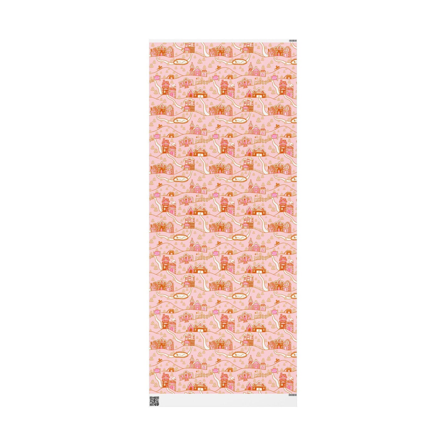 Retro Christmas village Wrapping Paper Roll, Xmas Groovy Style Holiday Wrap, Pink Nordic Christmas Gift Design