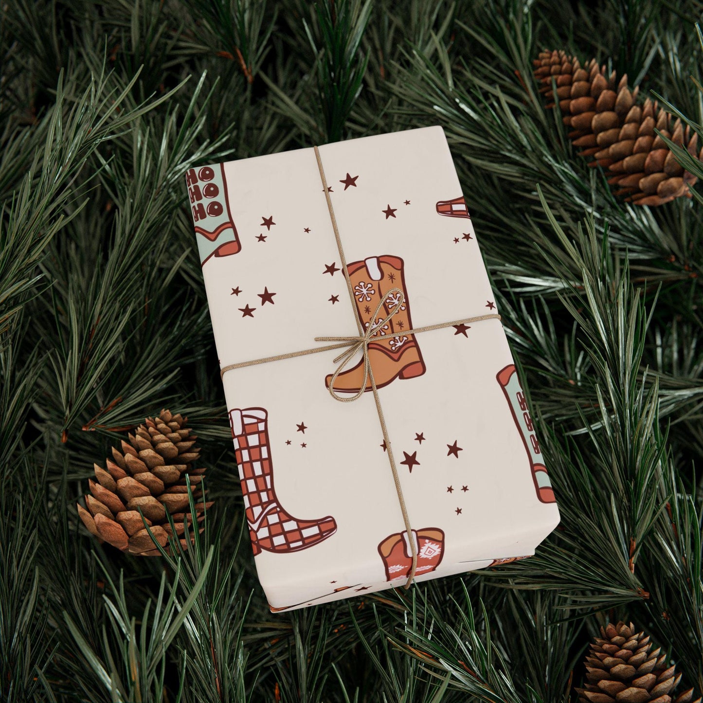 Western Christmas wrapping paper Southwest  Vintage Cowboy Christmas Wrapping Paper Roll, Cowgirl Holiday Gift Wrap with Retro Design