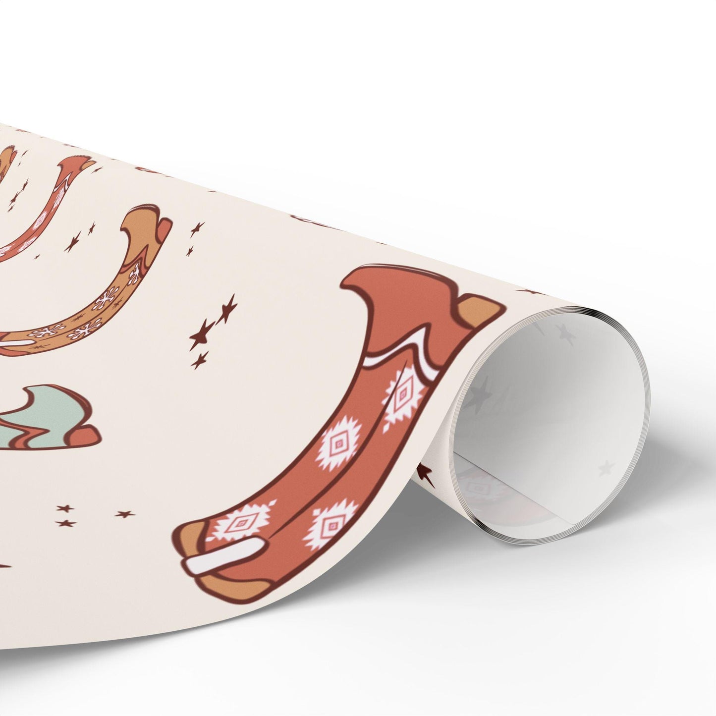 Western Christmas wrapping paper Southwest  Vintage Cowboy Christmas Wrapping Paper Roll, Cowgirl Holiday Gift Wrap with Retro Design