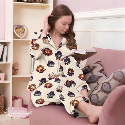 Limbus Company Set – Chibi Game Character Satin Pajamas | Soft Cozy Gamer Sleepwear for Project Moon & Limbus Fans