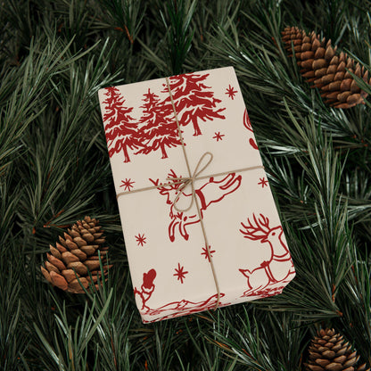 Retro Santa and Deers Christmas wrapping paper Unique Vintage Christmas Wrapping Paper Roll, Holiday Gift Wrap with Retro groovy Design