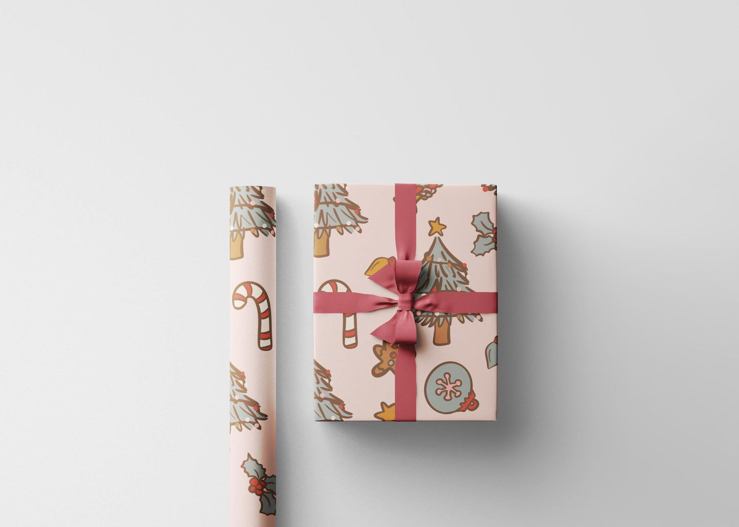 Retro Gingerbread man Christmas wrapping paper Unique Vintage Christmas Wrapping Paper Roll, Holiday Gift Wrap with Retro groovy Design