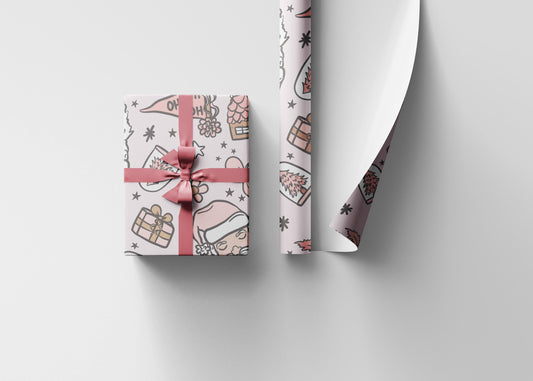 Retro Santa Christmas wrapping paper Unique Vintage Christmas Wrapping Paper Roll, Holiday Gift Wrap with Retro groovy Design