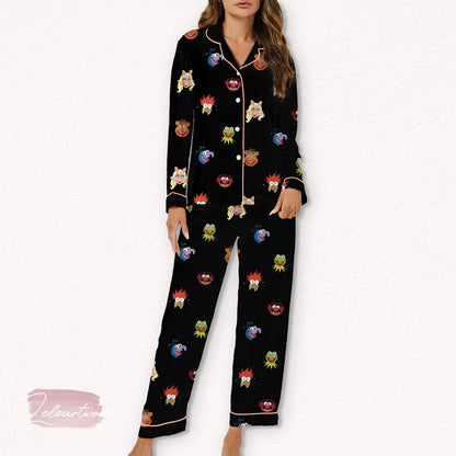 Muppet Set – Cute Satin Pajamas Featuring Kermit, Miss Piggy, Animal & More | Cozy Nostalgic Sleepwear for Muppet Show Fans