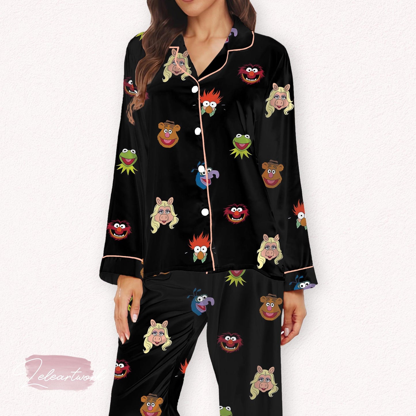 Muppet Set – Cute Satin Pajamas Featuring Kermit, Miss Piggy, Animal & More | Cozy Nostalgic Sleepwear for Muppet Show Fans