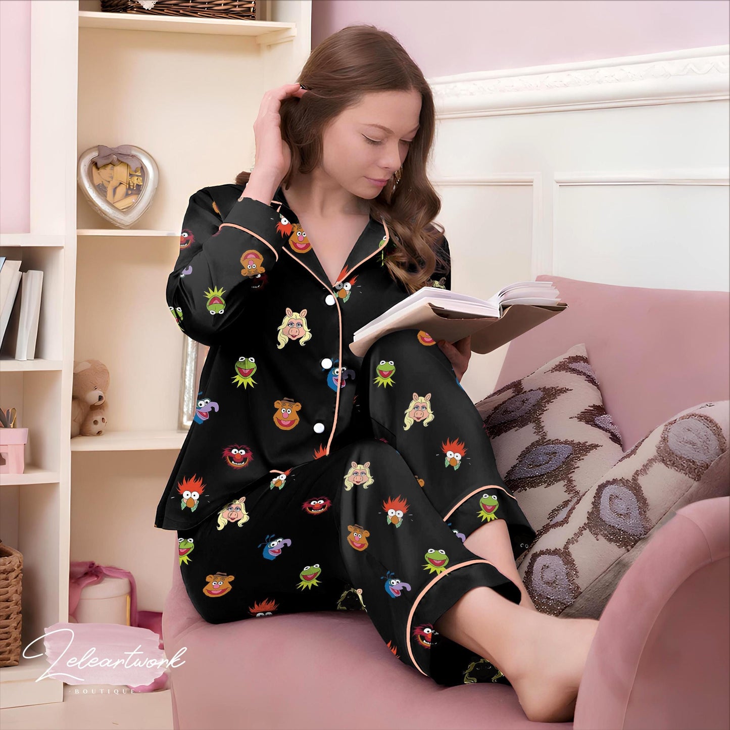 Muppet Set – Cute Satin Pajamas Featuring Kermit, Miss Piggy, Animal & More | Cozy Nostalgic Sleepwear for Muppet Show Fans