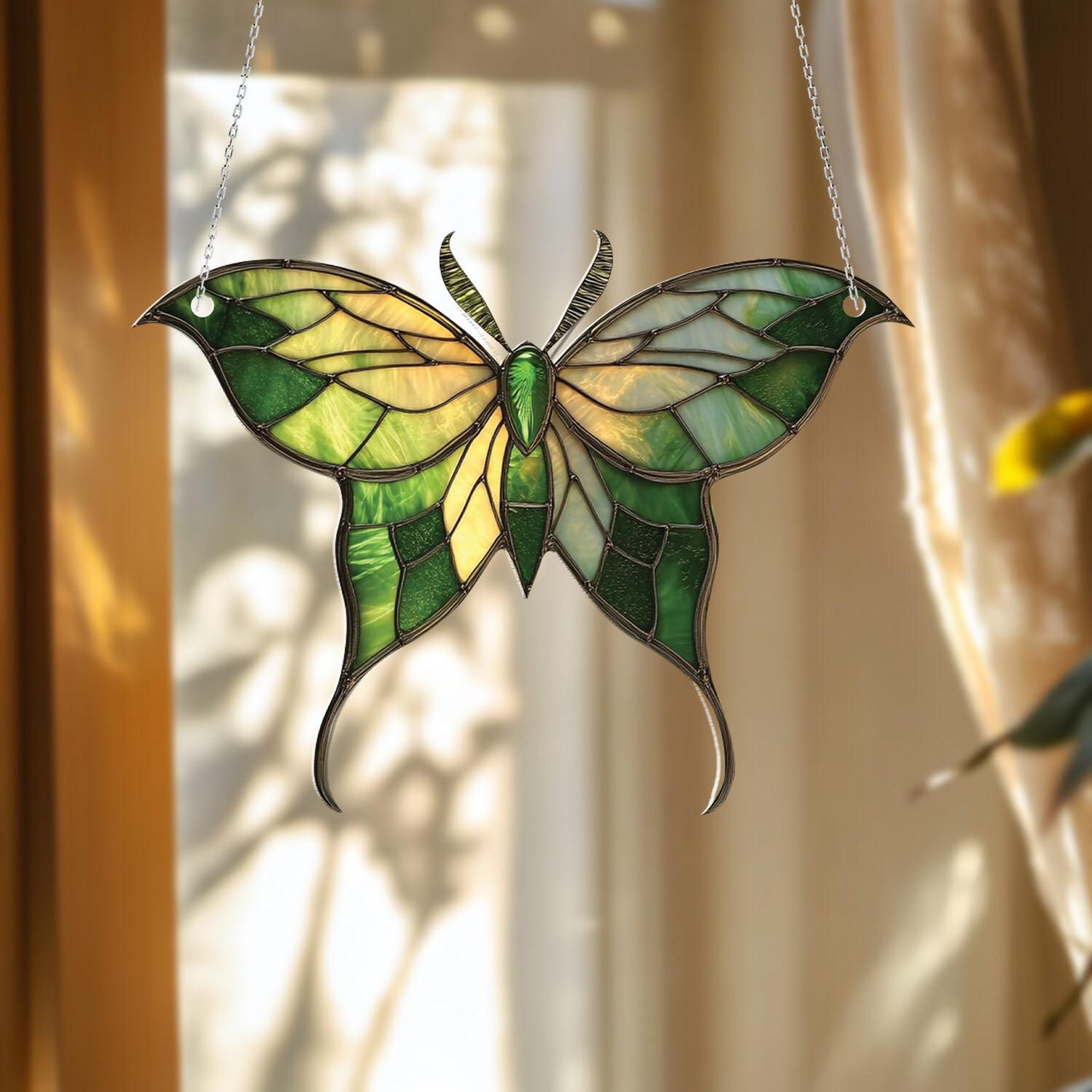 Green Butterfly Window Hanging, Nature Inspired Home Decor, Boho Insect Ornament, Botanical Window Art, Spring Summer Room Decoration
