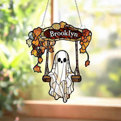 Personalized Ghost Window Hanging with Name – Custom Halloween Window Decoration, Spooky Autumn Wall Art, Cute Gothic Home Decor Gift