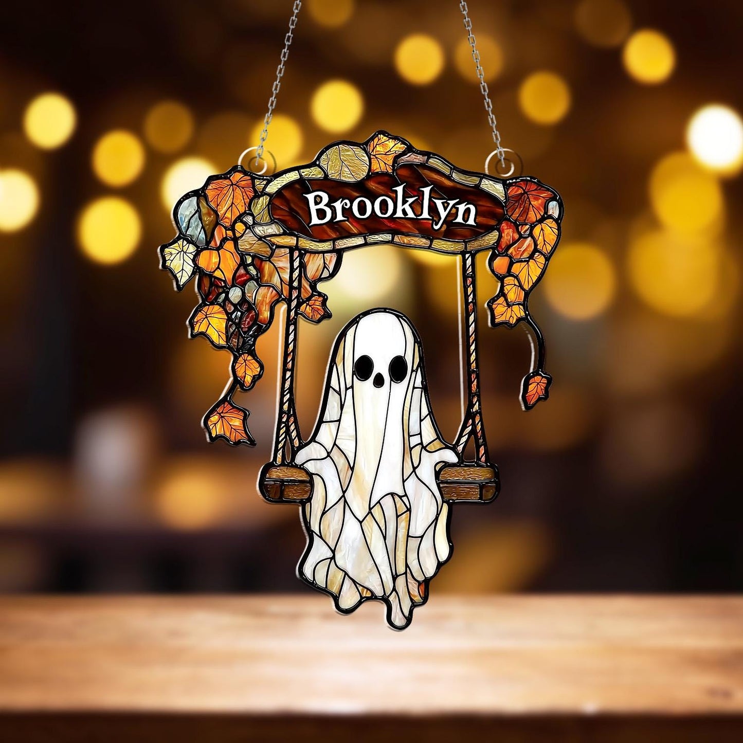 Personalized Ghost Window Hanging with Name – Custom Halloween Window Decoration, Spooky Autumn Wall Art, Cute Gothic Home Decor Gift