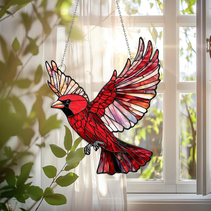 Cardinal Window Hanging Sun Catcher – Red Bird Acrylic Window Art Decoration for Home, Living Room, Kitchen or Garden Gift Idea